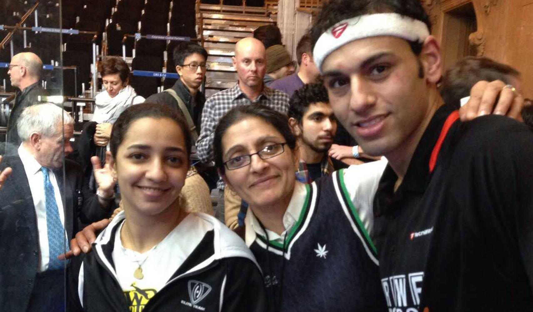 Alison pictured with Raneem El Welily and Mohamed ElShorbagy